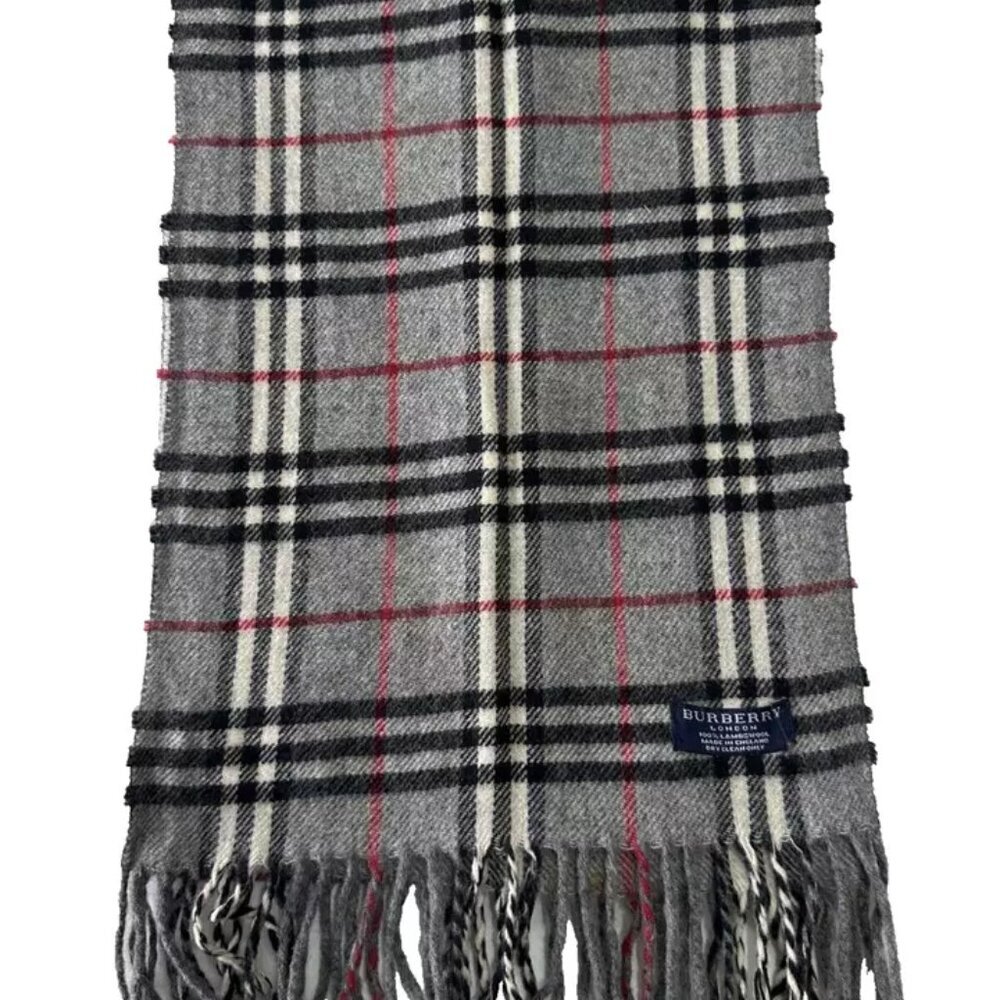 Burberry Classic Check Scarf Grey 100% Lambswool Unisex Scarf Made In England - Picture 5 of 8
